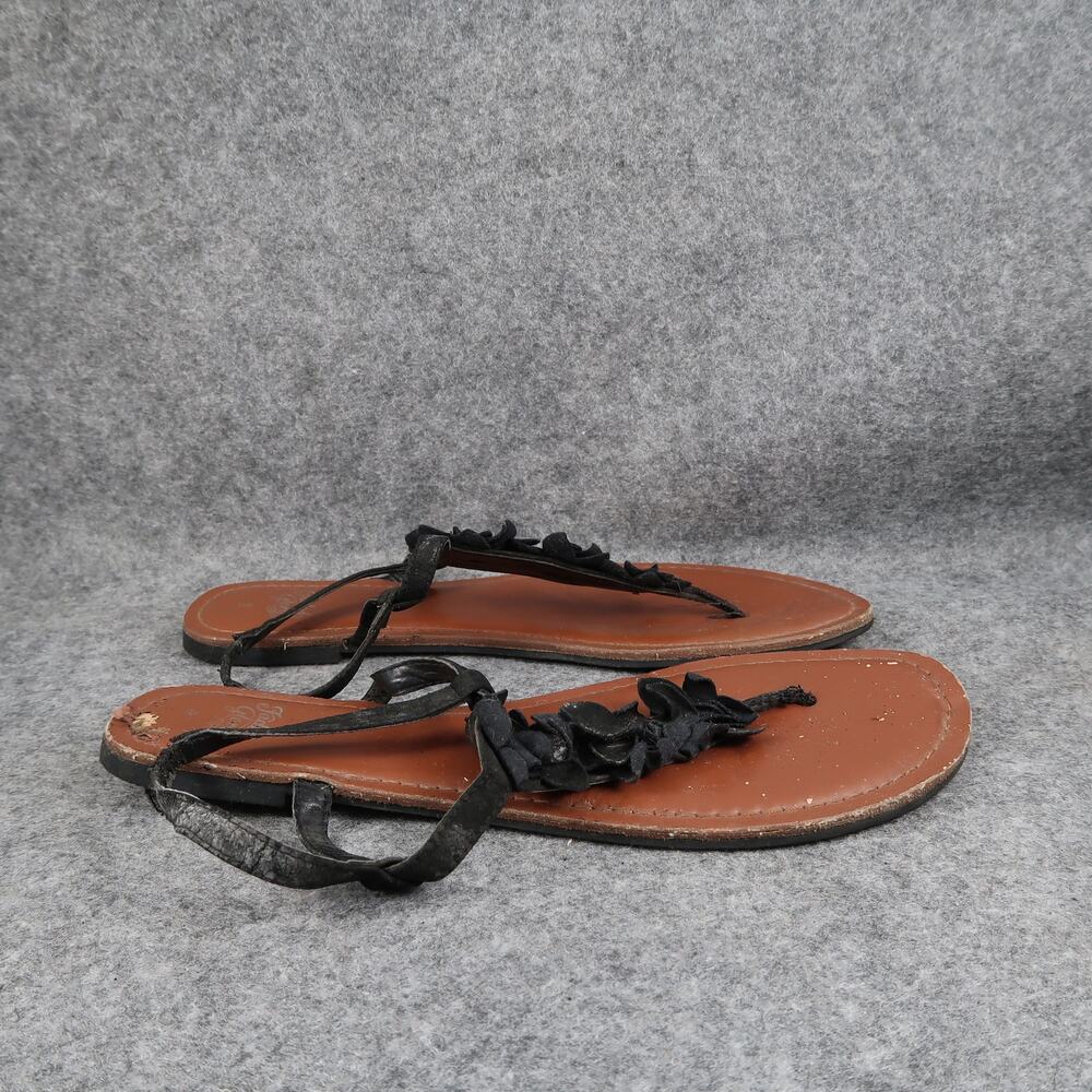 Faded Glory Shoes Womens 9 Sandals Casual Fashion Ankle Strap Thong Black Frill
